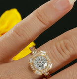 2ct Round Cut Diamond Baguette Halo Milgrain Engagement Ring 14k Rose Gold Over