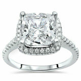 3.5ct Cushion Cut DVVS1 Diamond Stylish Halo Engagement Ring 14K White Gold Over