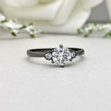 1ct Engagement Ring Round Cut Diamond Three Stone Design 14k Black Gold Finish