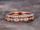 0.5Ct Round Cut 2pc Diamond Vintage Wedding Anniversary Band 14k RoseGold Finish