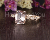 1ct Radiant Cut Simulated Morganite Milgrain Engagement Ring 14k RoseGold Plated