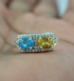 2.5ct Engagement Ring Oval Cut Blue Topaz Rectangular Halo 14k White Gold Over