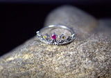 0.2ct Engagement Ring Round Cut Pink Ruby Princess Crown 14k White Gold Finish