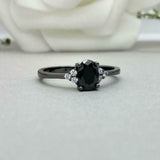 1ct Engagement Ring Oval Cut Black Diamond Petite Solitaire 14k BlackGold Finish