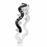 1ct Round Cut Black Diamond Stackable Wave Wedding Ring Band 14k White Gold Over