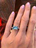 2ct Emerald Cut Aquamarine Solitaire with Round Accent Ring 14k WhiteGold Finish