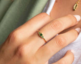 0.5ct Princess Cut Green Emerald Trilogy Minimalist Ring 14k Yellow Gold Finish