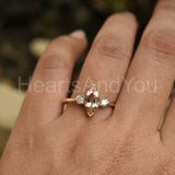 1ct Marquise Cut Simulated Morganite Three Stone Ring 14K Yellow Gold Plated
