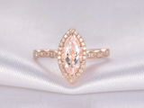 2.5ct Marquise Cut Morganite Diamond Halo Milgrain Ring 14k Rose Gold Finish