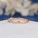 0.3ct Round Cut Moissanite Stacking Wave Women Wedding Band 14k Rose Gold Plated