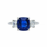 2ct Cushion Cut Blue Sapphire Engagement Ring Diamond Trilogy 14k WhiteGold Over