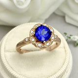2.2ct Engagement Ring Round Cut Blue Sapphire Milgrain Halo 14k Rose Gold Finish