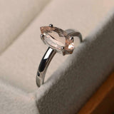 1ct Marquise Cut Peach Morganite Engagement Ring Solitaire 14k White Gold Finish