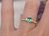 1.5ct Green Emerald Cut Solitaire with Round Accents Ring 14k Yellow Gold Finish
