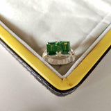 2ct Engagement Ring Green Emerald Cut Two Stone Solitaire 14k White Gold Finish