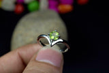 0.5ct Engagement Ring Round Green Peridot Solitaire Curved 14k White Gold Finish