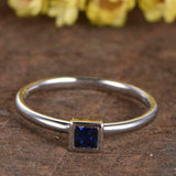 0.5ct Princess Cut Blue Sapphire Engagement Ring Solitaire 18k White Gold Finish