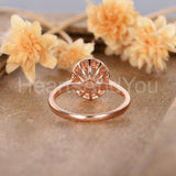 1.5ct Oval Cut Simulated Morganite Halo Engagement Ring 14k Rose Gold Plated