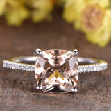 1ct Cushion Cut Simulated Peach Morganite Hidden Halo Ring 14k Rose Gold Plated