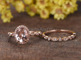 1.5ct Oval Cut Simulated Peach Morganite Halo Bridal Set 14k Rose Gold Plated