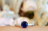 1ct Round Cut Blue Sapphire Engagement Ring 14k White Gold Finish Minimalist