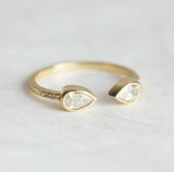 1ct Pear Cut VVS1D Diamond Engagement Ring Bezel Set Open 14k Yellow Gold Finish