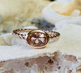 1ct Engagement Ring Oval Cut Morganite Twisted Solitaire 14k Rose Gold Finish