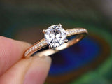 1.3ct Round Diamond Engagement Ring Solitaire with Accents 14k Yellow Gold Over
