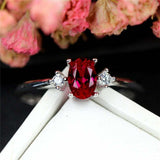 1ct Oval Cut Pink Ruby Engagement Ring Minimalist Trilogy 14k White Gold Finish