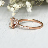 1Ct Emerald Cut DVVS1 Diamond High Set Halo Engagement Ring 14K Rose Gold Finish