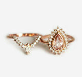 2.5ct Pear Peach Morganite Engagement Ring 14k RoseGold Over Curved Bridal Set