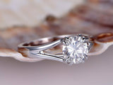 Split Shank Solitaire Engagement Ring 1ct Round Cut Diamond 14k WhiteGold Finish