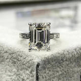 4Ct Emerald Cut Diamond Baguette Eternity Engagement Ring 14K White Gold Finish