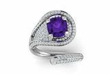 2.5ct Cushion Cut Purple Amethyst Open Cocktail Bypass Ring 14k WhiteGold Finish