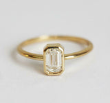 1ct Emerald Cut Diamond Engagement Ring Bezel Set Solitaire 14k Yellow Gold Over