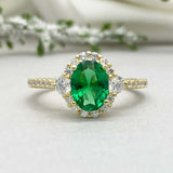 2.3ct Engagement Ring Oval Cut Emerald Diamond Accent Halo 14k Yellow Gold Over