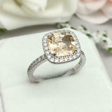 2.2ct Engagement Ring Cushion Cut Peach Morganite Halo 14k White Gold Finish