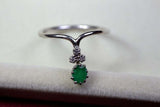 0.55ct Engagement Ring Round Cut Green Emerald Crown Petite 14k WhiteGold Finish