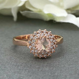 2ct Round Cut Peach Morganite Double Halo Engagement Ring 14k Rose Gold Finish