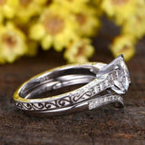 2.3ct Round Cut Diamond Engagement Bridal Set Curved Band 14k White Gold Finish