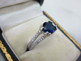 1.7ct Round Cut Blue Sapphire Engagement Ring Split Shank 14k White Gold Finish
