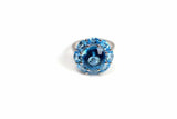 2.2ct Engagement Ring Round Cut Blue Topaz Halo Minimalist 14k White Gold Finish