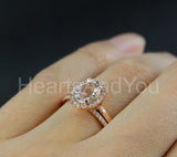 2ct Oval Cut Simulated Morganite Halo Solitaire Bridal Set 14k Rose Gold Plated