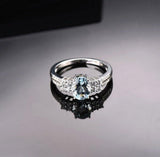 2.3ct Oval Cut Blue Aquamarine Solitaire with Accent Ring 14k White Gold Finish
