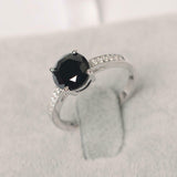 1.7ct Round Black Diamond Solitaire with Round Accent Ring 14k White Gold Finish