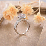 2ct Oval Cut Simulated Morganite Split Halo Engagement Ring 14k WhiteGold Plated