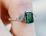 2.2ct Green Emerald Simulated Three Stone Engagement Ring 14k White Gold Plated