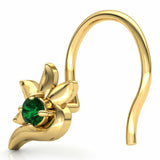 0.2ct Round Cut Green Emerald Floral Twist Nose Pin Piercing 14k YellowGold Over