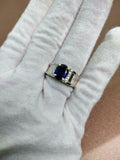 2ct Engagement Ring Oval Cut Blue Sapphire Solitaire Wide 14k White Gold Finish