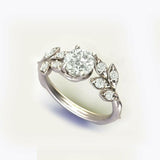 2ct Round Cut Diamond Engagement Ring Flower Leaf Design 14k White Gold Finish